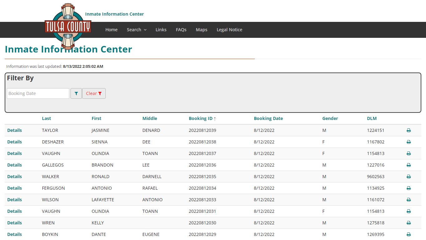 Booking Index - Inmate Information Center